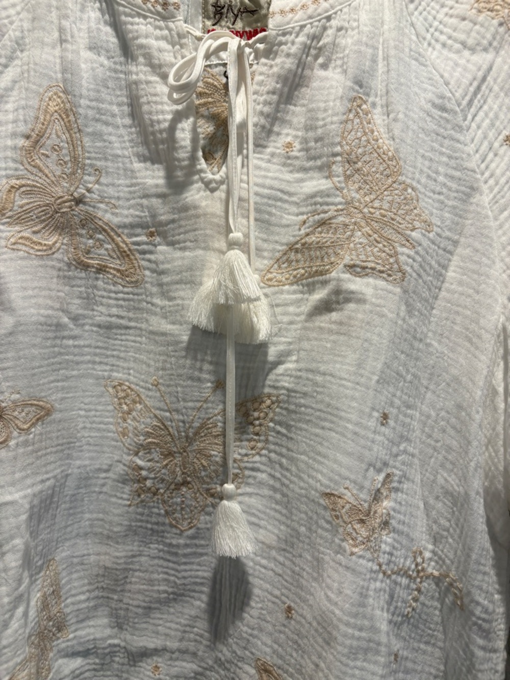 Johnny Was White Gauze Butterfly Embroidered Tie-Front Tunic NWT - Picture 8 of 8